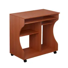 HOMCOM Multi-Storage Compact Work Desk, with Wheels - Cherry Wood Colour - 1