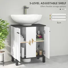 HOMCOM Modern Under-Sink Bathroom Cabinet - High Gloss White - 5