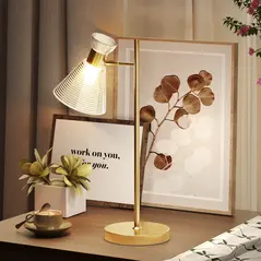 HOMCOM Modern Table Lamp, Bedside Lamp with Adjustable Flower-Shaped Head and E27 Socket for Living Room Bedroom Study, Bulb Not Included, Gold Tone - 2