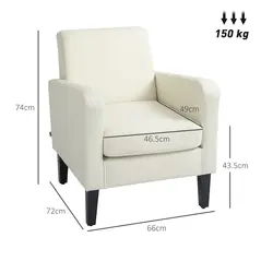 HOMCOM Modern Accent Chair, Occasional Chair with Rubber Wood Legs for Living Room, Bedroom, Cream White - 3