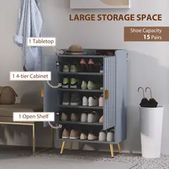 HOMCOM Modern Shoe Cabinet with 2 Doors, Open Shelf and Adjustable Shelves, 15 Pair Hallway Shoe Cupboard, Entryway Storage Unit, Light Grey - 4