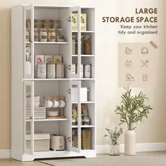 HOMCOM Multi-Storage Kitchen Cabinet, with Glass Doors - White Wood-Effect - 4