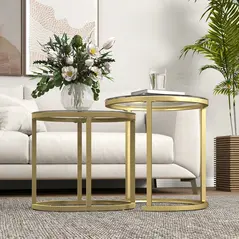 HOMCOM Modern Coffee Table Set of 2, Nest of Tables with Steel Frame and Tempered Glass Tabletop, Side Tables for Living Room Bedroom, Clear - 8