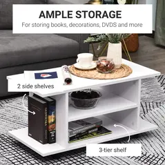 HOMCOM Modern TV Cabinet Stand Storage Shelves Table Mobile Bedroom Furniture Bookshelf Bookcase White - 4