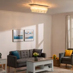 HOMCOM Modern Raindrop Crystal Chandelier, Round Rectangular hanging Ceiling Light, Linear Hanging Lighting with Stainless Steel Base, for Restaurant Kitchen Island Dining Room Hotel, Silver - 7