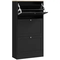 HOMCOM Modern Compact Three-Drawer Shoe Storage Cabinet - Black - 1