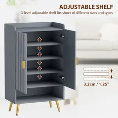 HOMCOM Modern Shoe Cabinet with 2 Doors, Open Shelf and Adjustable Shelves, 15 Pair Hallway Shoe Cupboard, Entryway Storage Unit, Light Grey - 5