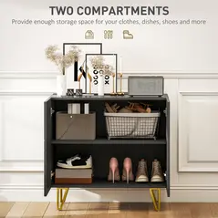 HOMCOM Modern Luxe High Gloss Sideboard, with Hairpin Legs - Black - 5