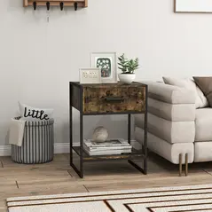 HOMCOM Modern Bedside Table - Rustic Brown - 8