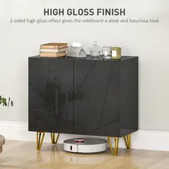 HOMCOM Modern Luxe High Gloss Sideboard, with Hairpin Legs - Black - 4