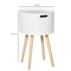 HOMCOM Modern Side Table with Hidden Storage Space, Round Night Stand with Removable Tray Wood Frame End Coffee Table for Living Room, Set of 2, White - 3