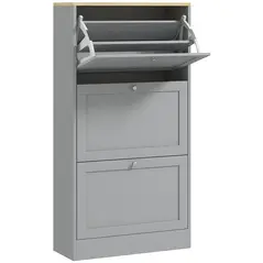HOMCOM Modern Compact Three-Drawer Shoe Storage Cabinet - Grey - 1