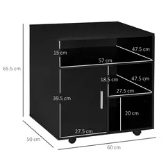 HOMCOM Multi-Storage Printer Stand Unit Office Desk Side Mobile Storage w/ Wheels Modern Style 60L x 50W x 65.5H cm - Black - 3
