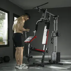 HOMCOM Multigym Station, with 66KG Weight Stack, for Strength Training - Red & Black - 8