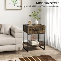 HOMCOM Modern Bedside Table - Rustic Brown - 4