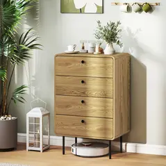 HOMCOM Modern Chest of Drawers with 4 Drawers - Oak - 7