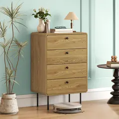 HOMCOM Modern Chest of Drawers with 4 Drawers - Oak - 8