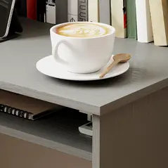 HOMCOM Modern Computer Desk, Home Office Table, Small Writing Desk with Storage Shelf, 90 x 50cm, Grey - 9