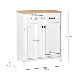 HOMCOM Modern Kitchen Cupboard, Wooden Storage Cabinet, Tableware Organizer with 2 Drawers for Living & Dining Room, White - 3