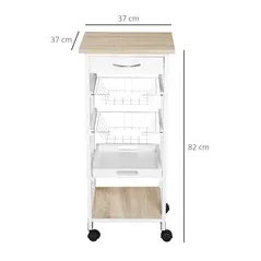 HOMCOM Mobile Rolling Kitchen Island Trolley for Home w/ Metal Baskets Trays Shelves Wheels Compact Stylish Storage White - 3