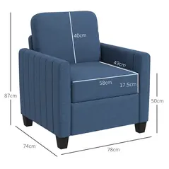 HOMCOM Modern Boxy Linen-Look Armchair - Blue - 3