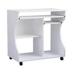 HOMCOM Multi-Storage Compact Work Desk, with Wheels - White - 1