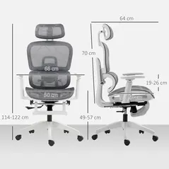 HOMCOM Multi-Adjustable Mesh Office Chair - Grey and White - 3