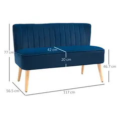 HOMCOM Modern Double Seat Sofa Foam Padding High Back Soft Comfortable Compact Couch Home Office Dark Blue - 3