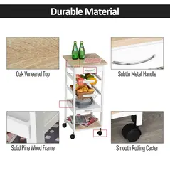 HOMCOM Mobile Rolling Kitchen Island Trolley for Home w/ Metal Baskets Trays Shelves Wheels Compact Stylish Storage White - 6