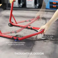 HOMCOM Motorcycle Rear Wheel Stand, 544 kg Capacity Heavy Duty Steel Motorbike Motorcycle Paddock Stand Lift with Adjustable U + L Forks, Wheels, Non-Slip Pads for Workshop Garage Repair, Red - 7