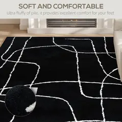 HOMCOM Modern Fluffy Area Rug, Geometric Pattern Washable Rug, Soft High Pile Floor Carpet for Living Room, Bedroom, Dining Room, Home Office, 170 x 120 cm, Black - 4
