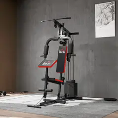 HOMCOM Multigym Station, with 66KG Weight Stack, for Strength Training - Red & Black - 9