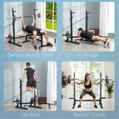 HOMCOM Multifunction Barbell Squat Rack Stand Heavy-Duty Strength Training Dumbbell Rack Adjustable Height Weight Lifting Bench Press Dip Station for Home Gym, Black - 7