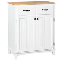 HOMCOM Modern Kitchen Cupboard, Wooden Storage Cabinet, Tableware Organizer with 2 Drawers for Living & Dining Room, White - 1