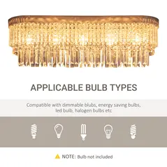 HOMCOM Modern Raindrop Crystal Chandelier, Round Rectangular hanging Ceiling Light, Linear Hanging Lighting with Stainless Steel Base, for Restaurant Kitchen Island Dining Room Hotel, Silver - 6