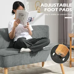 HOMCOM Modern Corduroy Double Seat Sofa w/ Wood Frame Foam Padding Soft Comfortable Compact Couch Grey - 7