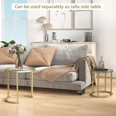 HOMCOM Modern Coffee Table Set of 2, Nest of Tables with Steel Frame and Tempered Glass Tabletop, Side Tables for Living Room Bedroom, Clear - 7