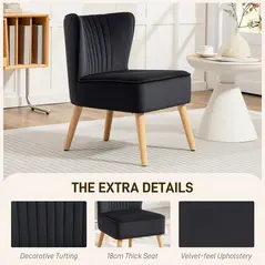 HOMCOM Modern Accent Chair, Fabric Living Room Chair with Rubber Wood Legs and Thick Padding, Black - 5