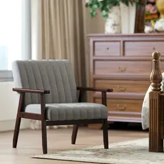 HOMCOM Mid Century Accent Chair, with Wooden Legs - Grey - 2