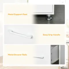 HOMCOM Modern Kitchen Cupboard with Storage Cabinets, 3 Drawers and Open Countertop for Living Room, White - 5