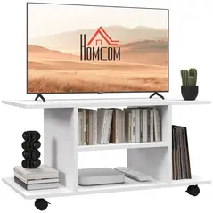 HOMCOM Modern TV Cabinet Stand Storage Shelves Table Mobile Bedroom Furniture Bookshelf Bookcase White - 1