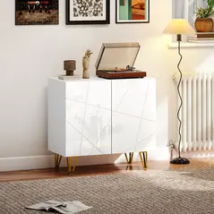 HOMCOM Modern Luxe High Gloss Sideboard, with Hairpin Legs - White - 2