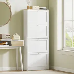 HOMCOM Modern Compact Four-Drawer Shoe Storage Cabinet - White - 8