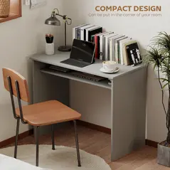 HOMCOM Modern Computer Desk, Home Office Table, Small Writing Desk with Storage Shelf, 90 x 50cm, Grey - 6