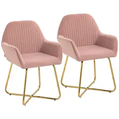 HOMCOM Modern Arm Chair Set of 2 Upholstered Accent Chair with Metal Base for Living Room Pink - 1