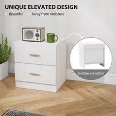 HOMCOM Modern Bedside Table, Beside Cabinet with 2 Drawers, for Bedroom, Living Room, White - 6