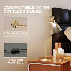 HOMCOM Modern Table Lamp, Bedside Lamp with Adjustable Flower-Shaped Head and E27 Socket for Living Room Bedroom Study, Bulb Not Included, Gold Tone - 5