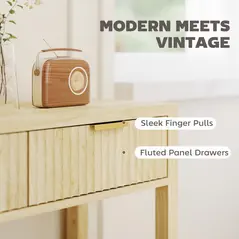 HOMCOM Modern Console Table with Fluted Panel Drawers, Narrow Hallway Table with Shelf for Entryway, Living Room, 90 x 30 x 76 cm, Natural Wood Finish - 5