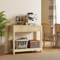 HOMCOM Modern Console Table with Fluted Panel Drawers, Narrow Hallway Table with Shelf for Entryway, Living Room, 90 x 30 x 76 cm, Natural Wood Finish - 7