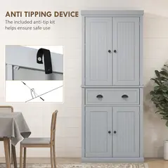 HOMCOM Multi-Storage Mid-Century Kitchen Cabinet - Grey - 6